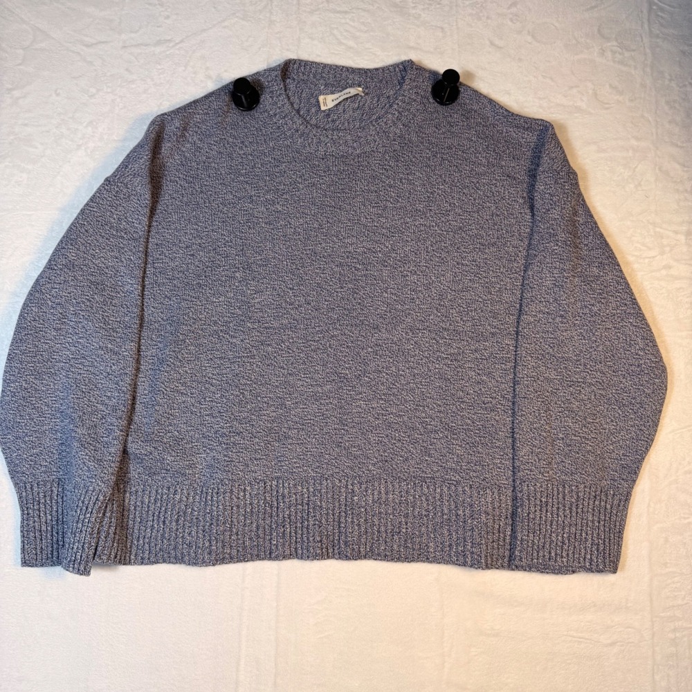 Everlane Boxy Sweater Blue Marled Organic Cotton Crew Neck Size L